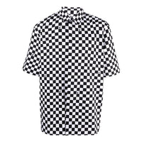 Men's Off-White Plaid Lapel Short Sleeve Black Shirt OMGA216S22FAB0021001