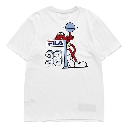 Men's FILA FUSION Cartoon Basketball Sports Printing Round Neck Short Sleeve White T11M135108F-WT