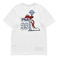 Men's FILA FUSION Cartoon Basketball Sports Printing Round Neck Short Sleeve White T11M135108F-WT