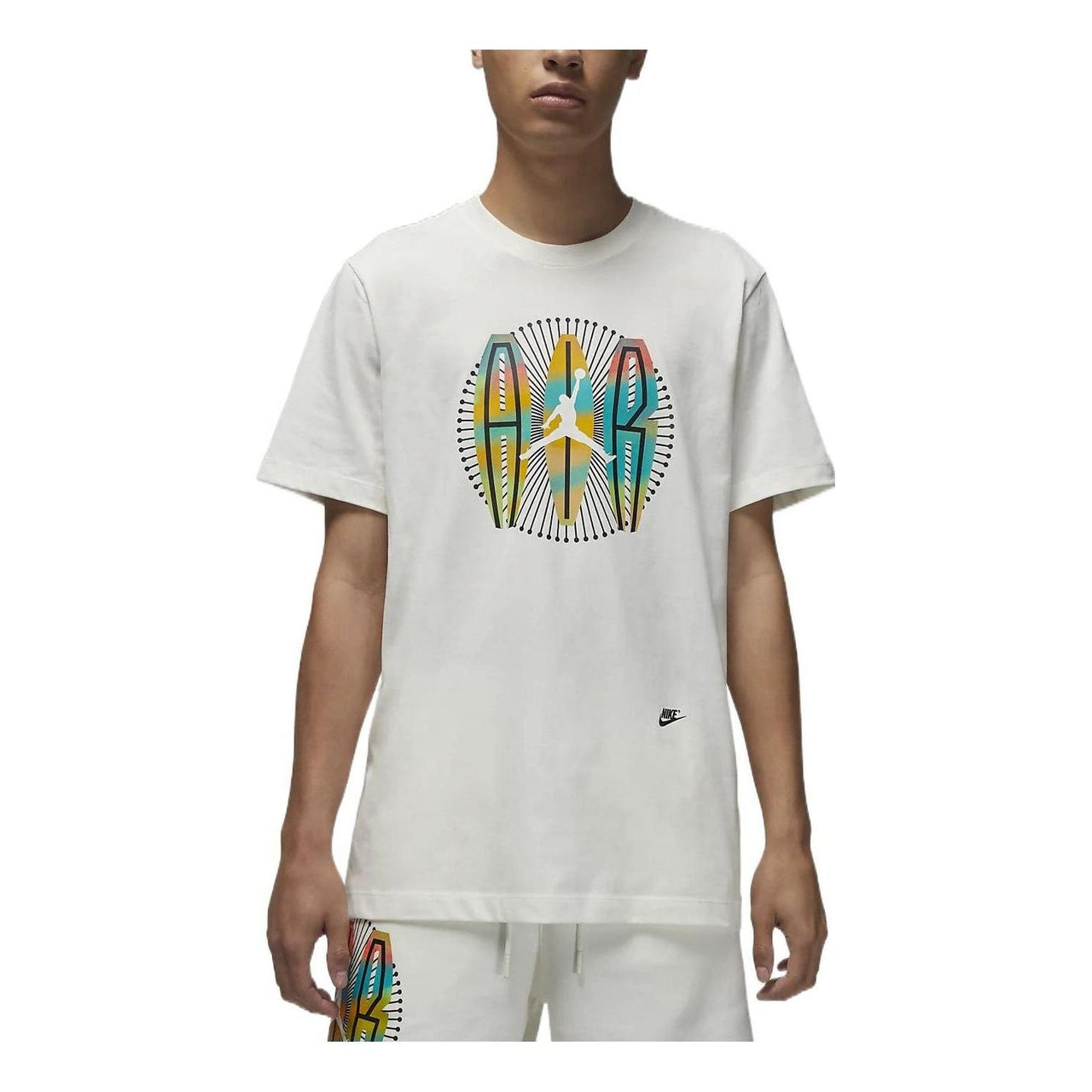 Men's Air Jordan Multi-Color Logo Printing Circular Cotton Short Sleeve White T-Shirt DR1411-133
