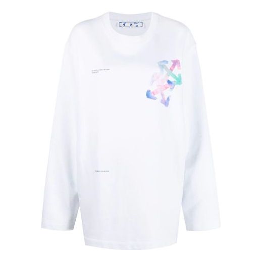 (WMNS) Off-White SS21 Printing Logo Pattern Round Neck Pullover Loose Fit White Hoodie OWBA062S21JER0010184