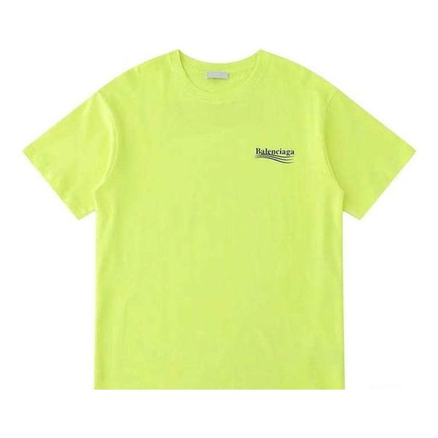 Men's Balenciaga Small Logo Round Neck Short Sleeve Yellow 620967TJVF77110