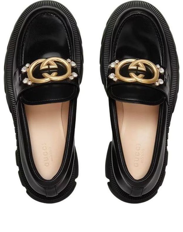 (WMNS) Gucci Lug Sole Interlocking G loafer 'Black Patent Leather' 700271-DKSD0-1000
