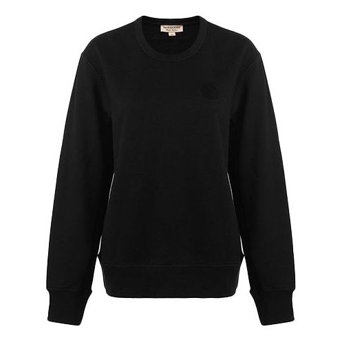 (WMNS) Burberry Pure Cotton Round Neck Pullover Long Sleeves Hoodie Black 80071681