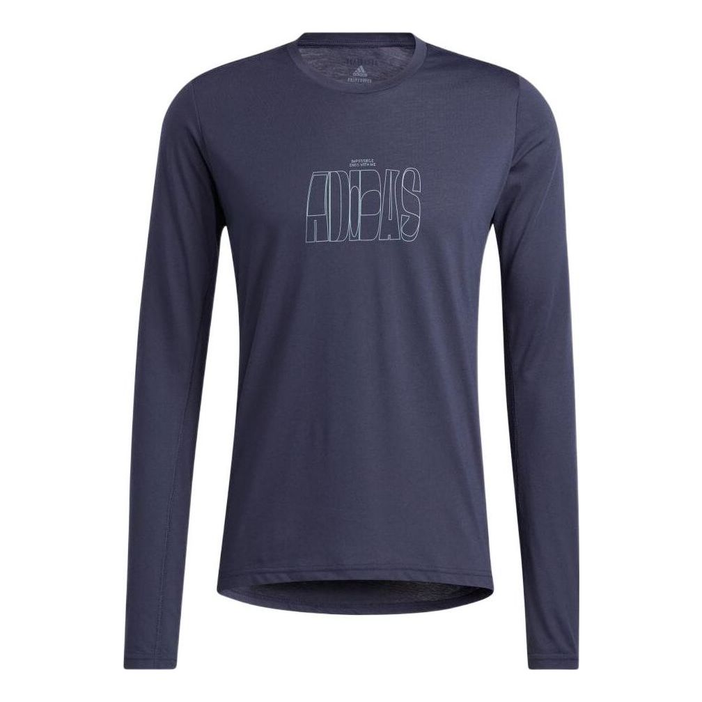 Men's adidas Alphabet Logo Printing Round Neck Pullover Long Sleeves Japanese Version Blue T-Shirt HE0131