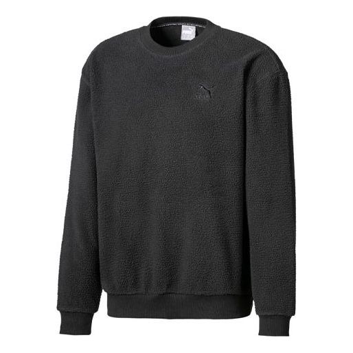 PUMA Classics Solid Color Fleece Loose Round Neck Pullover Black 597867-01