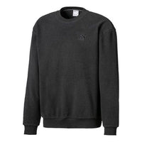 PUMA Classics Solid Color Fleece Loose Round Neck Pullover Black 597867-01