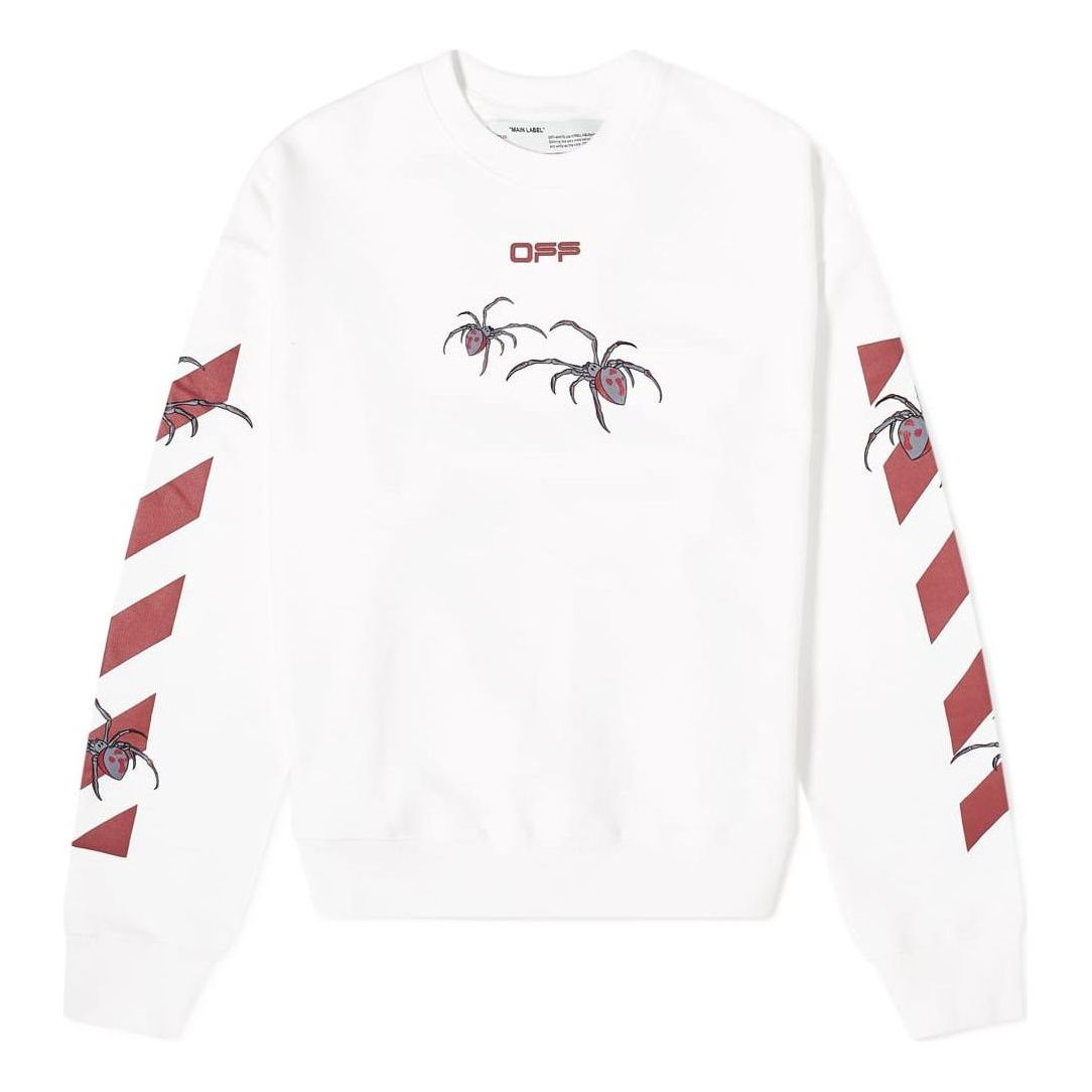 Men's Off-White Logo Spider Printing Round Neck Long Sleeves White OMBA035S20E300010124