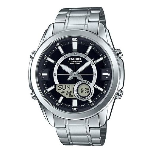 CASIO Waterproof Stainless Steel Strap Mens Black Analog/Digital Combo AMW-810D-1A