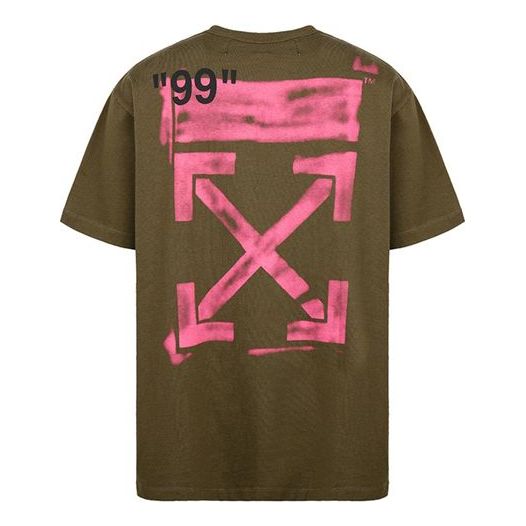 Men's Off-White Graffiti Arrow Pattern Short Sleeve Loose Fit Military Green T-Shirt OMAA038R191850154328