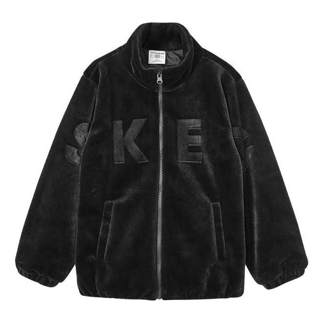 (GS) Skechers Letter Patch Label Fleece-lined Thickened Jacket 'Black' L421K107
