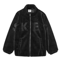 (GS) Skechers Letter Patch Label Fleece-lined Thickened Jacket 'Black' L421K107