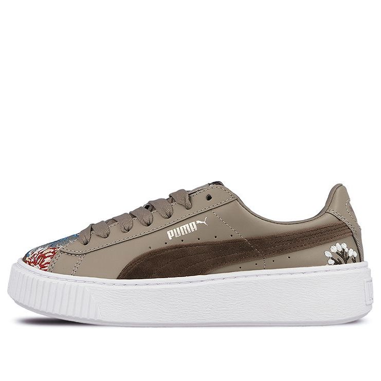 (WMNS) PUMA Platform Hyper Emb Embroidery Low-Top Sneakers Brown 366123-03