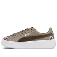 (WMNS) PUMA Platform Hyper Emb Embroidery Low-Top Sneakers Brown 366123-03