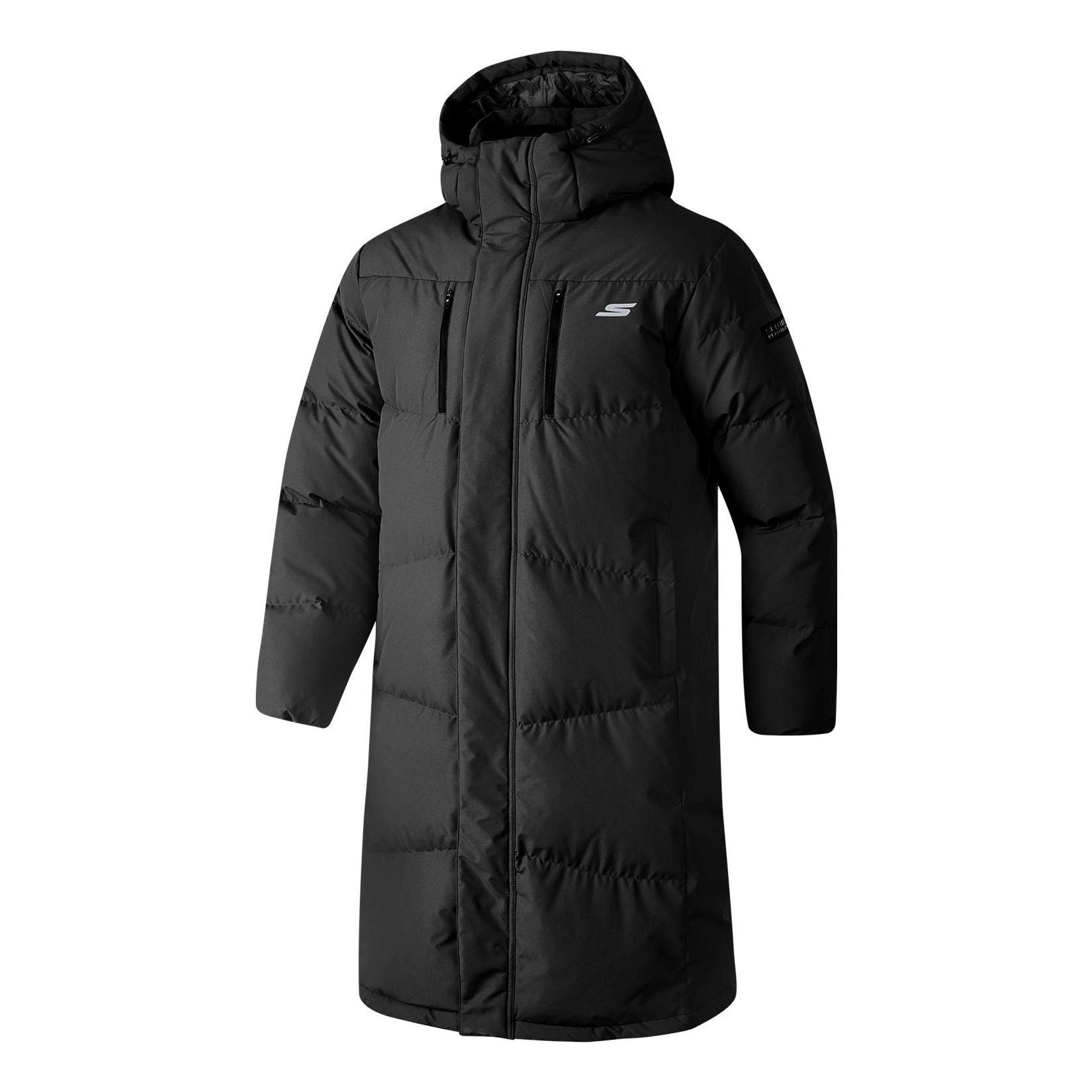 Skechers Basic Letter Print Long Down Jacket 'Black' P423M128-0018