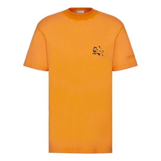 Men's DIOR x PETER DOIG Crossover Loose Solid Color Logo Embroidered Short Sleeve Yellow 143J649A0677-C282