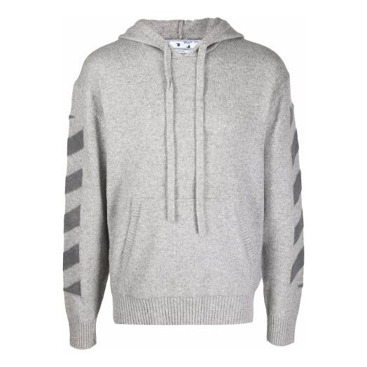 Men's Off-White FW21 Diagonal Stripes Hooded Pullover Wool Sweater Loose Fit Gray OMHA097F21KNI0010900