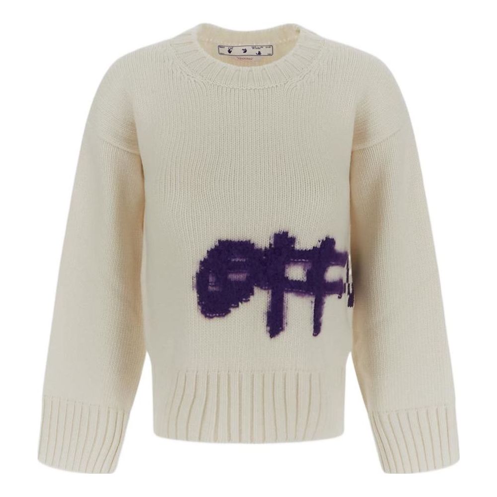 (WMNS) Off-White Logo Intarsia Crewneck 'White Purple' OWHE086F22KNI0010137