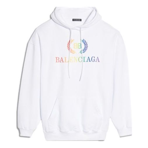(WMNS) Balenciaga Rainbow Logo Hoodie White 570798TEV509044