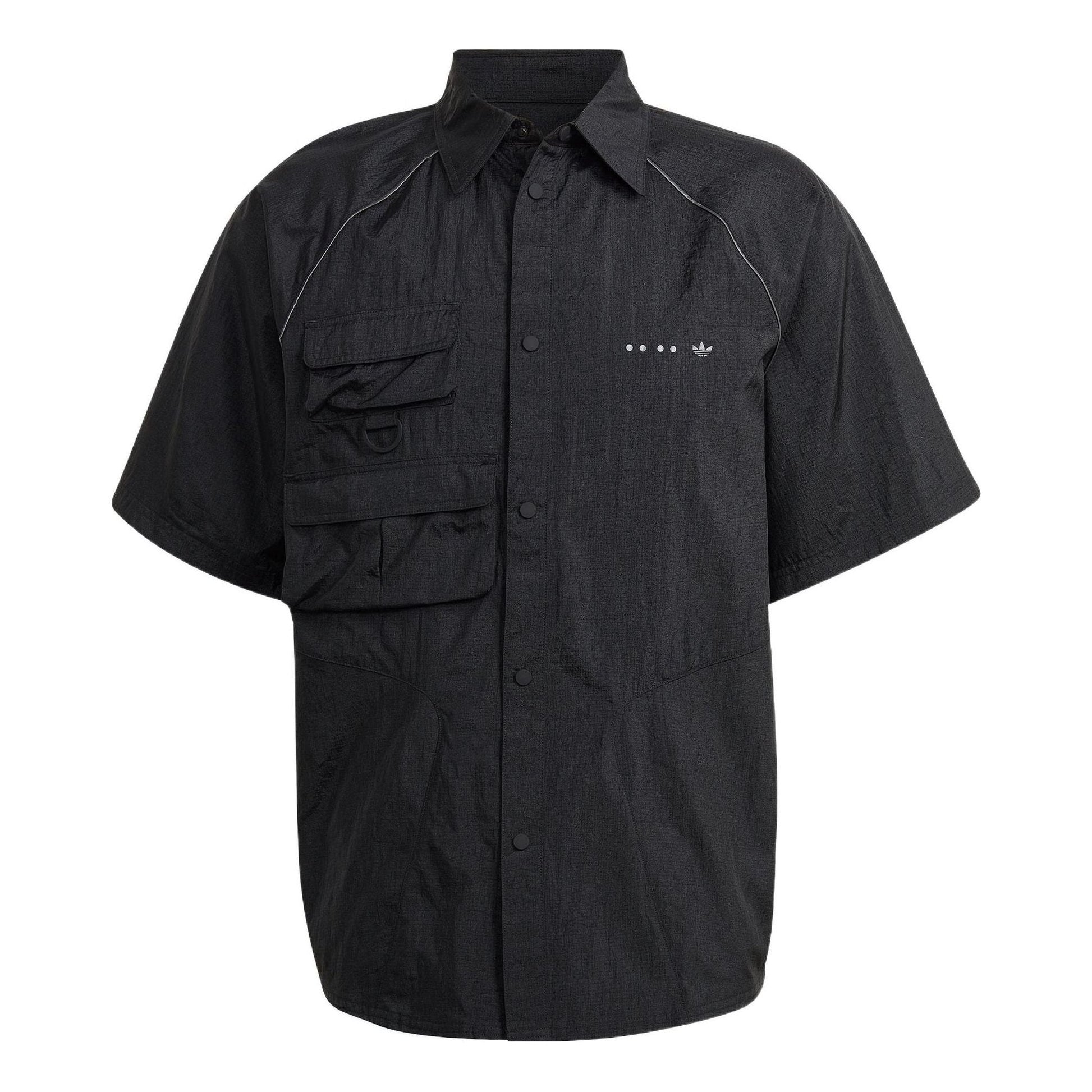 Men's adidas originals Solid Color Lapel Short Sleeve Black Shirt HK2733
