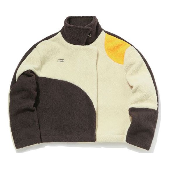Li-Ning x Disney Crossover Cartoon Embroidered Contrasting Colors polar fleece Stand Collar Jacket Khaki AWDQ578-2