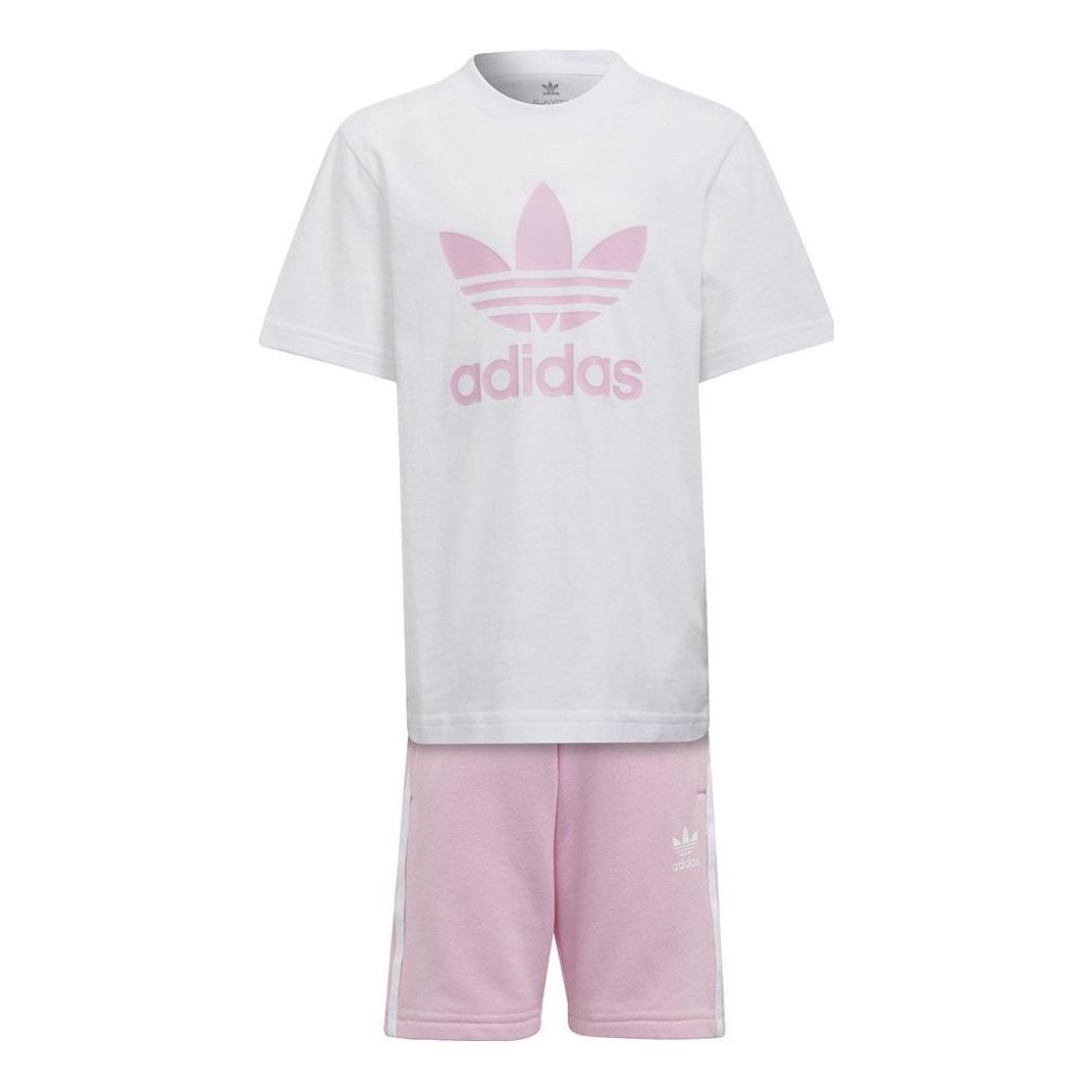 (GS) adidas Adicolor Shorts and T-Shirt Set Asia Sizing 'White Pink' HC9507