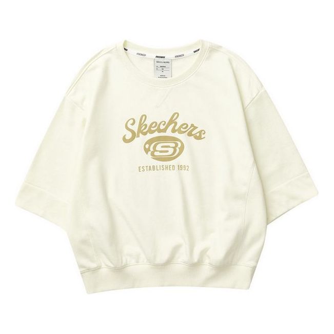 (WMNS) Skechers Letter Printed Round Neck Casual Sweater 'Beige' L323W014-00NA