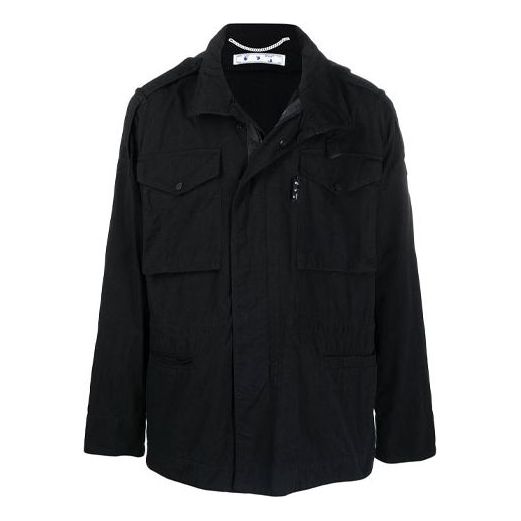 Off-White FW21 Arrows Logo Cargo Pocket Solid Color Long Sleeves Jacket Ordinary Version Black OMEL015R21FAB0011001