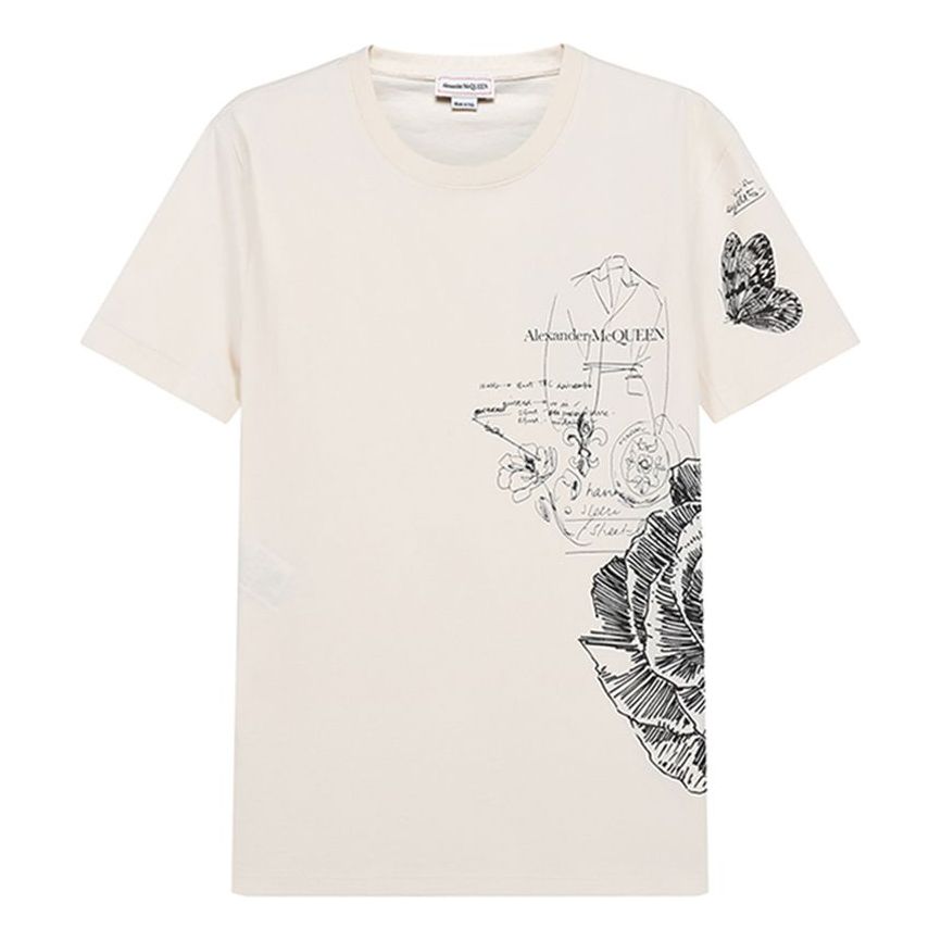 Men's Alexander McQueen SS21 Printing Pattern Round Neck Short Sleeve T-Shirt 650402-QQZ59-0906