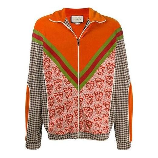 Gucci Houndstooth Cat-print Cotton-blend Track Jacket 'Orange' 580551-XJBFR-7548