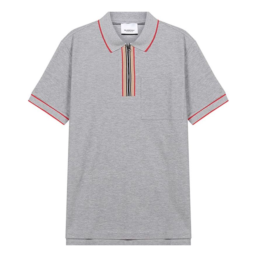 Men's Burberry Stripe Short Sleeve Polo Shirt Gray 80340761