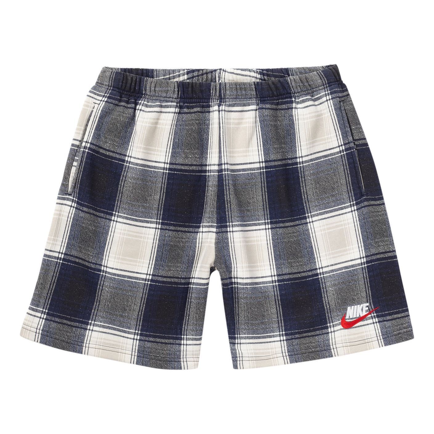 Supreme FW18 Nike Plaid Sweatshort Navy Crossover Shorts Navy Blue SUP-FW18-540