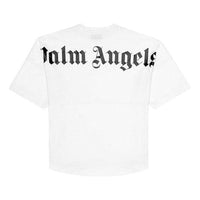 Men's PALM ANGELS Logo Mock Neck Tee Logo Printing Short Sleeve White PMAA002E194130020110