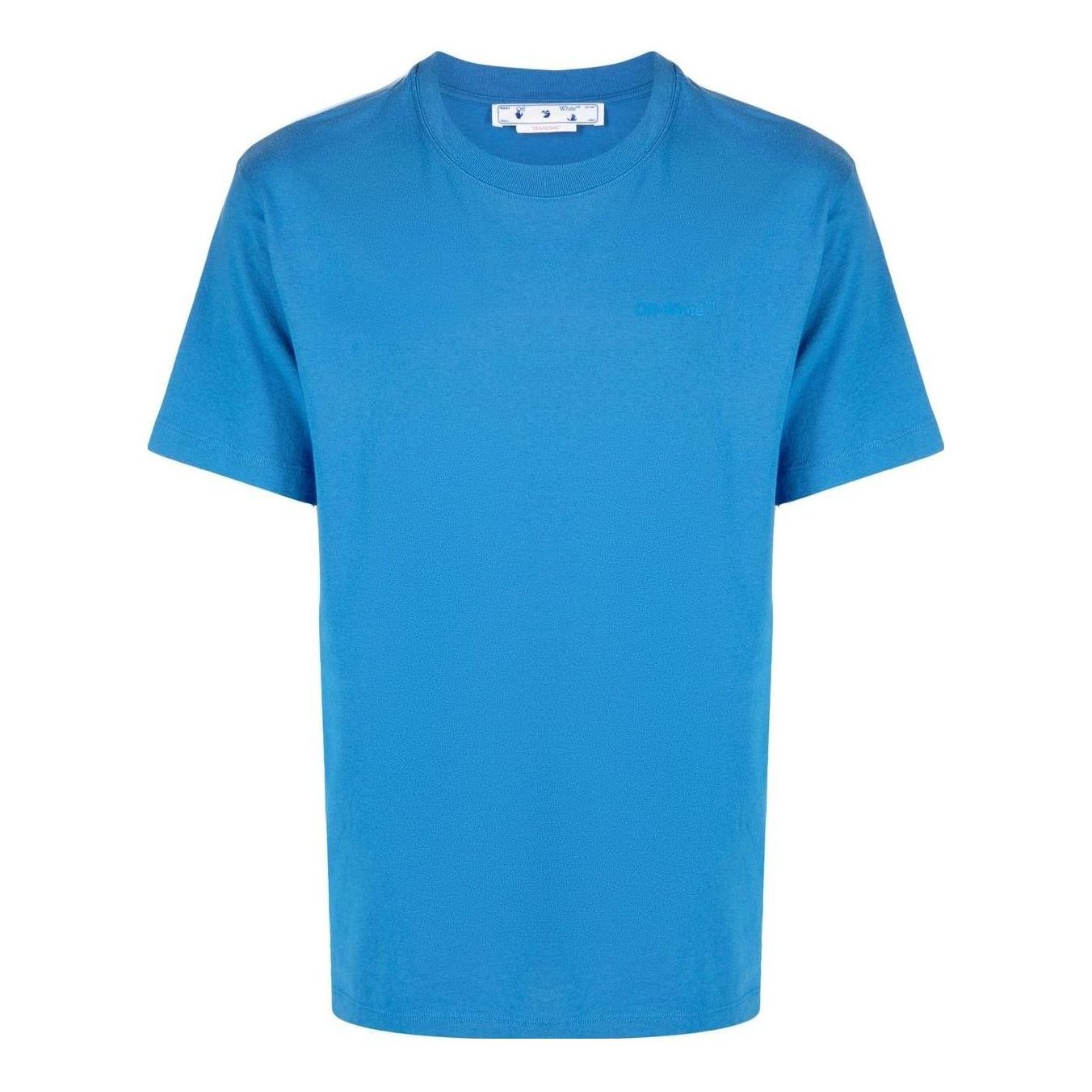 Men's Off-White FW22 Solid Color Printing Round Neck Short Sleeve Blue T-Shirt OMAA027F22JER0011454