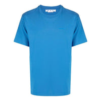 Men's Off-White FW22 Solid Color Printing Round Neck Short Sleeve Blue T-Shirt OMAA027F22JER0011454