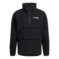 adidas neo Utl Hz Top Solid Color Printing Zipper Stand Collar Pullover Black Windbreaker HN2035