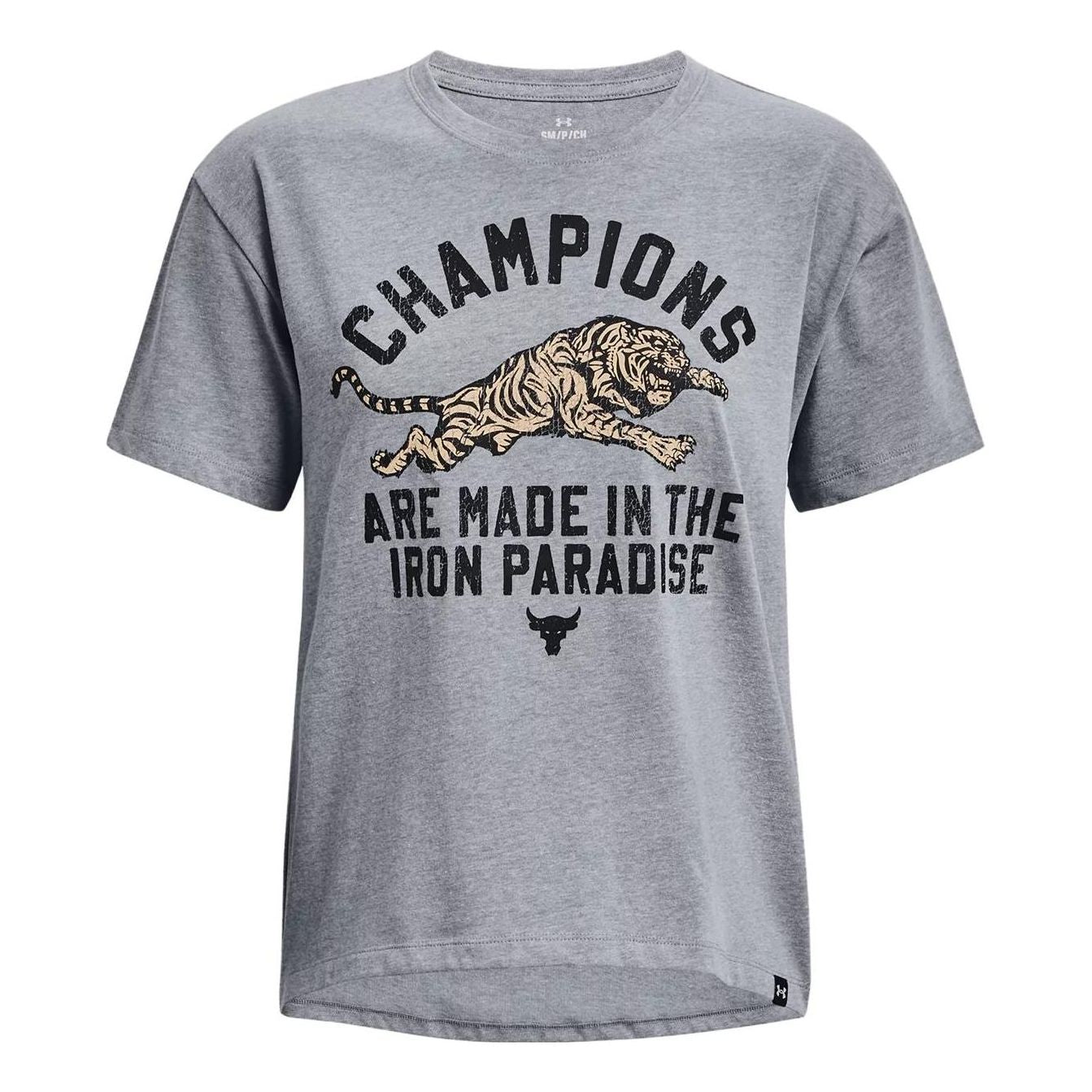 (WMNS) Under Armour Project Rock Iron Heavyweight T-shirt 'Grey' 1376918-035