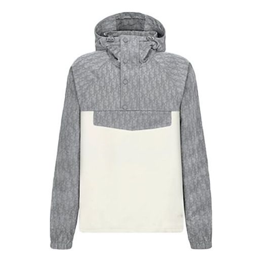 Men's DIOR FW21 Oblique Printing Hooded Jacket Gray 193J640A0631-C088