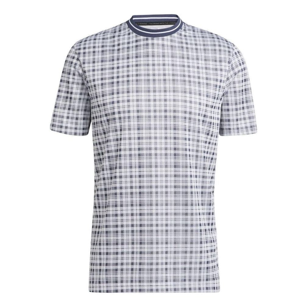 Men's adidas Adicross Golf Sports Plaid Round Neck Short Sleeve White / Slightly Blue T-Shirt HF9097