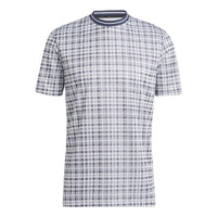 Men's adidas Adicross Golf Sports Plaid Round Neck Short Sleeve White / Slightly Blue T-Shirt HF9097