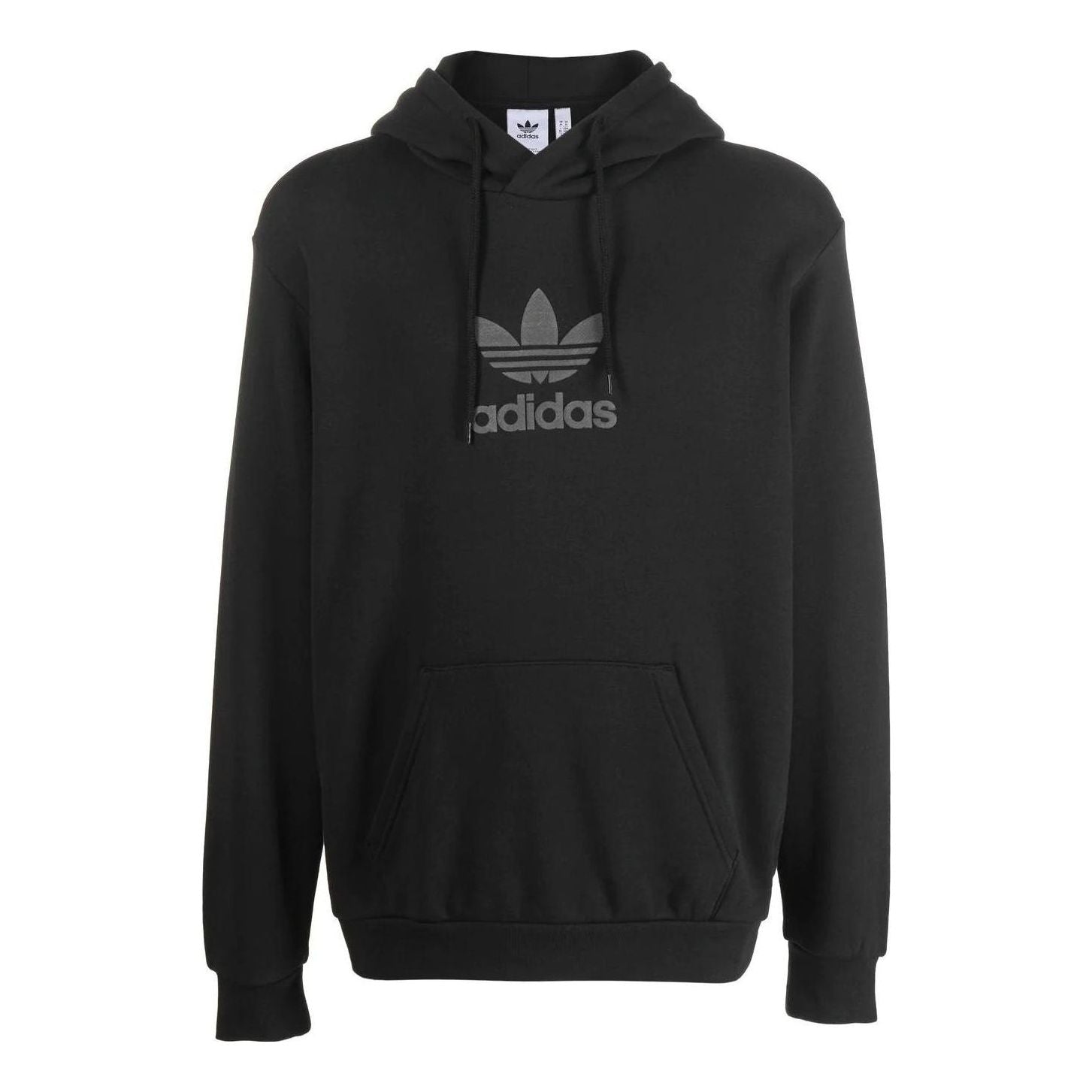 Men's adidas originals Logo Pattern Embroidered Drawstring Hooded Long Sleeves Black HS8895