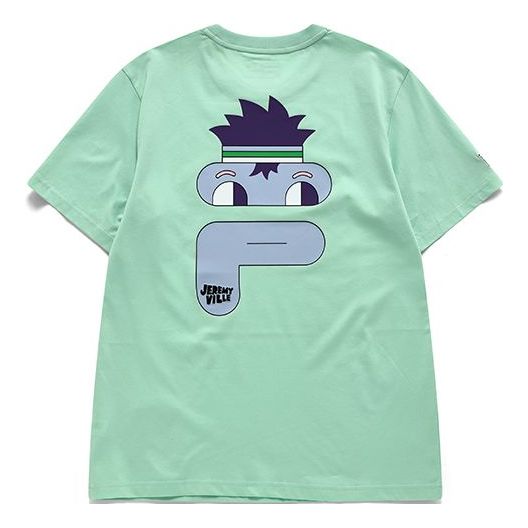 FILA FUSION x Jeremyville Crossover Cartoon Alphabet Printing Sports Short Sleeve Couple Style Green T11U139104F-LG