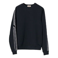 Men's HERMES FW21 Shoulder Stripe Splicing Long Sleeves Round Neck Sports Navy Blue H167515HA01
