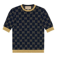 (WMNS) Gucci GG Cotton Silk Short Sleeve Top Shirt NavyBlue 526759-X9W83-4921