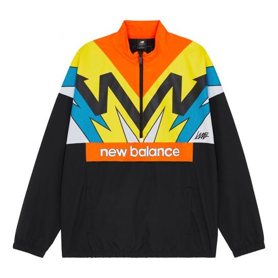 New Balance Pattern Contrasting Colors Half Zipper Stand Collar logo Sports Jacket Black MJ13581-BK