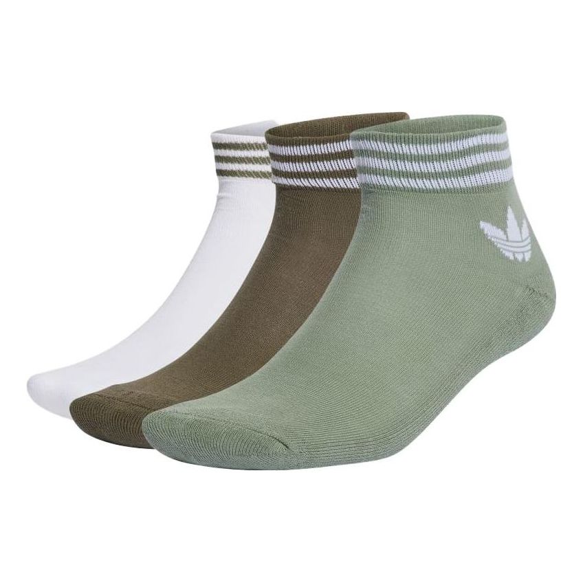 adidas Island Club Trefoil Ankle Socks 3 Pairs 'Green White' IC5692