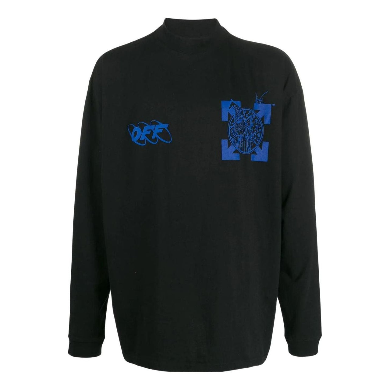 Men's Off-White SS22 Logo Arrow Printing Half Turtleneck Long Sleeves Black T-Shirt OMAB032F191850171030