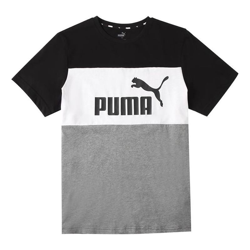 PUMA Logo Printing Colorblock Sports Round Neck Short Sleeve Black 849604-01