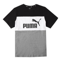 PUMA Logo Printing Colorblock Sports Round Neck Short Sleeve Black 849604-01