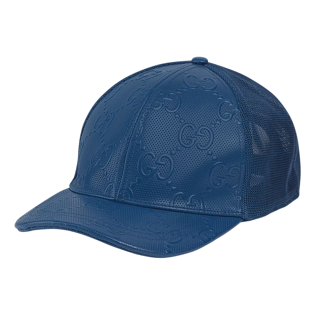 Gucci Leather Baseball Cap 'Blue' 728853-4HAWI-4169